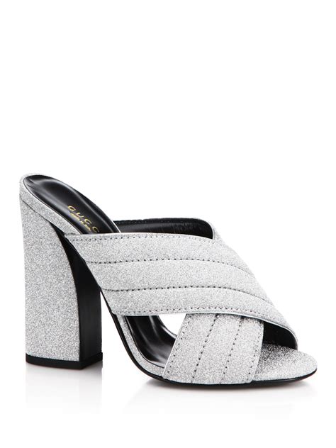 gucci sylivia glitter block heel mules 8.5|gucci high heel mini sandals.